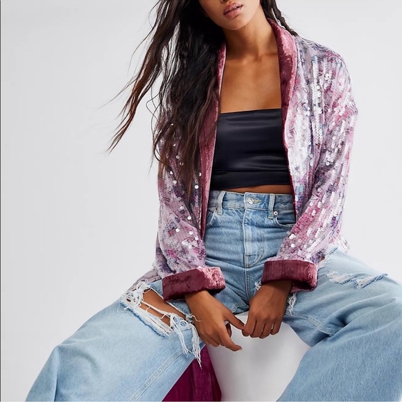 Free People Kealey Kimono Sequin in Pink Combo - Picture 15 of 16